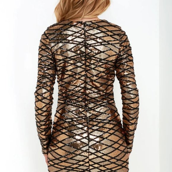 Truth or Dare Lulus Black and Gold Long Sleeve Sequin Dress size S - Picture 3 of 8